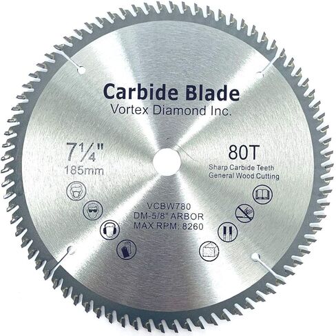 ALSKAR DIAMOND WSB 7-1/4 بوصة 80 سنًا TCT للأغراض العامة شفرة منشار دائري لقطع الخشب الصلب والناعم (7-1/4 بوصة 80 سنًا) in Kuwait