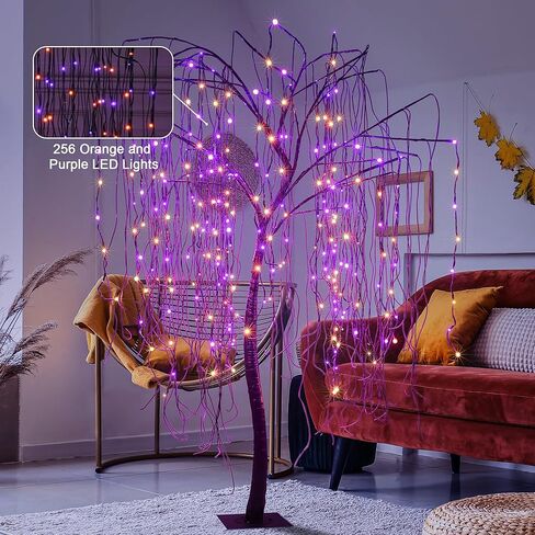 7 أقدام شجرة الصفصاف المضاءة للهالوين 256 أضواء LED أرجوانية شجرة صفصاف اصطناعية مع 6 عناكب ديكور داخلي خارجي لمهرجان عيد الميلاد in Saudi Arabia