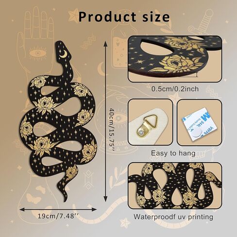 ديكور ثعبان خشبي، ديكور جدار غرفة ترابي، أسود بوهو ويتشي، ديكور ثعبان خشبي لطيف، ديكور مكتب قوطي ساحر، ديكور مذبح، إطار جداري معلق، فن جداري قوطي لغرفة النوم وغرفة المعيشة والمطبخ in Kuwait