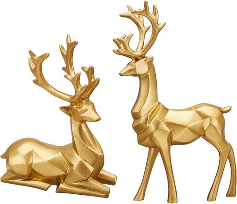 Christmas Decoration 2PCS Reindeer Resin Ornaments Mother Child Deer Couple Deer Sculpture Used for Living Room Bookshelf Bedroom Wine Cabinet Decoration to Enhance Atmosphere (3D Geometric Blue) in Saudi Arabia