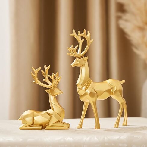 Christmas Decoration 2PCS Reindeer Resin Ornaments Mother Child Deer Couple Deer Sculpture Used for Living Room Bookshelf Bedroom Wine Cabinet Decoration to Enhance Atmosphere (3D Geometric Blue) in Saudi Arabia