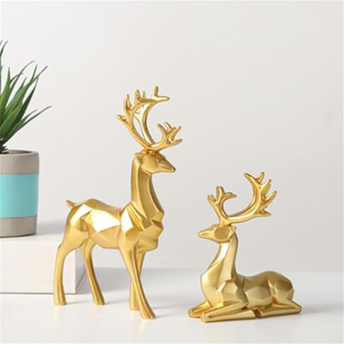 Christmas Decoration 2PCS Reindeer Resin Ornaments Mother Child Deer Couple Deer Sculpture Used for Living Room Bookshelf Bedroom Wine Cabinet Decoration to Enhance Atmosphere (3D Geometric Blue) in Saudi Arabia