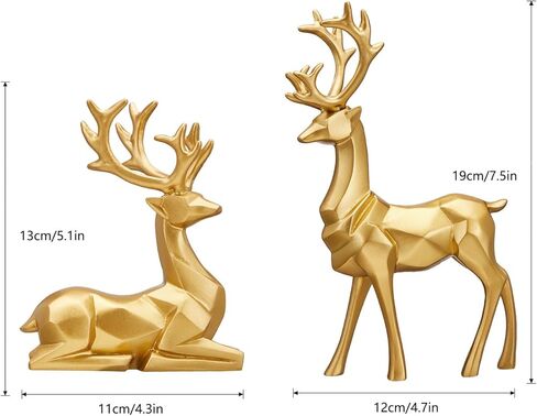 Christmas Decoration 2PCS Reindeer Resin Ornaments Mother Child Deer Couple Deer Sculpture Used for Living Room Bookshelf Bedroom Wine Cabinet Decoration to Enhance Atmosphere (3D Geometric Blue) in Saudi Arabia