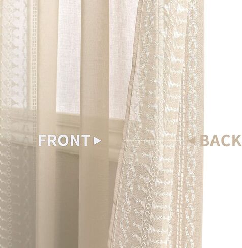 jinchan Boho Curtains White Curtains with Black Bordered Embroidery 96 Inch Long Living Room Modern Curtains Rod Pocket Light Filtering Drapes Bedroom Dining Room Window Curtain Set 2 Panels in Saudi Arabia