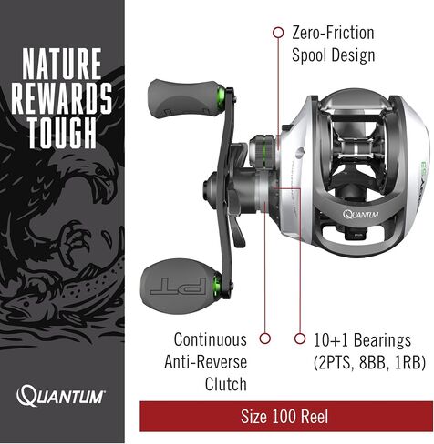 Quantum Energy S3 Baitcast Fishing Reel, Size 100 Reel, Continuous Anti-Reverse Clutch, Large EVA Handle Knobs, Silver/Black in Saudi Arabia