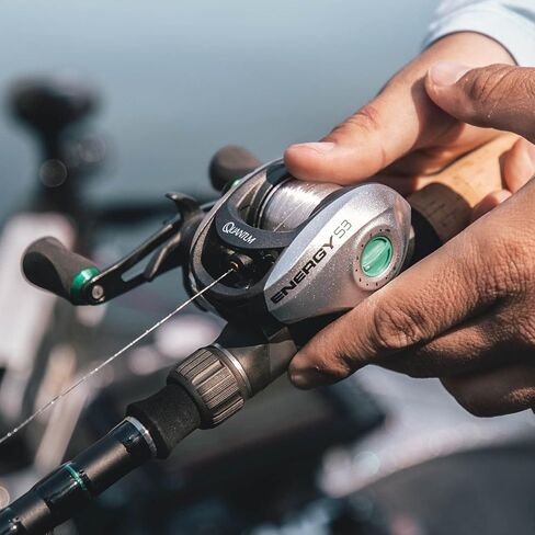 Quantum Energy S3 Baitcast Fishing Reel, Size 100 Reel, Continuous Anti-Reverse Clutch, Large EVA Handle Knobs, Silver/Black in Saudi Arabia