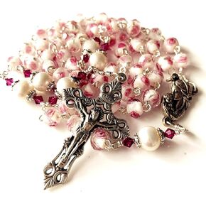 elegantmedical Handmade Veluriyam Rose Beads & Pearl Beads Rosary & Italy Cross Catholic Necklace Gift Box in Saudi Arabia