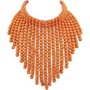 Boho African Wooden or Acrylic Beaded Bib Statement Necklace Strands Layered Cluster Chunky Collar Choker Wood Necklace for Women Fashion Costume Jewelry in Saudi Arabia