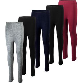 MISS POPULAR 5-Pack Girls Leggings Sizes 4-16 Soft Comfortable Cotton Spandex with Elastic Waistband Many Colors