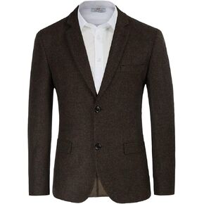 Mens Wool Blend Blazer Jacket Houndstooth Suit Blazer Notch Lapel 2 Button