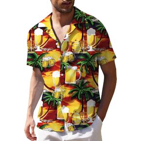 TURETRENDY Men's Hawaiian Shirts Floral Printed Button Down Summer Tropical Holiday Beach Party Shirts