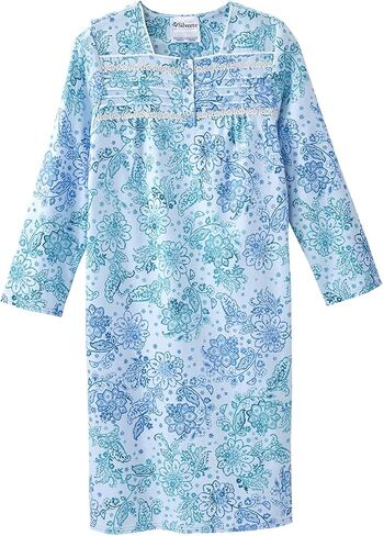 Women’s Open Back Adaptive 100% Cotton Flannel Hospital Gown With Snaps in Kuwait