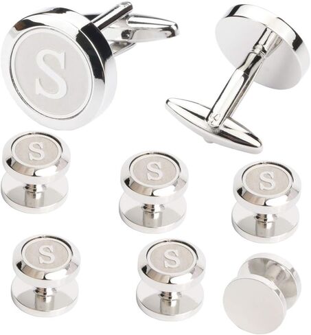 Dannyshi Mens Cufflinks and Studs Tuxedo Shirts Business Wedding Initials Alphabet A-Z Gift Set in Kuwait