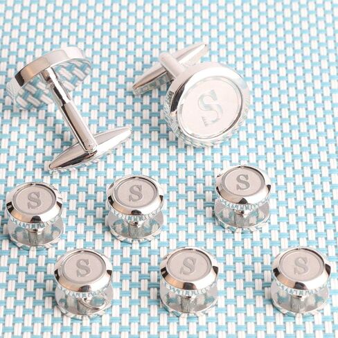 Dannyshi Mens Cufflinks and Studs Tuxedo Shirts Business Wedding Initials Alphabet A-Z Gift Set in Kuwait