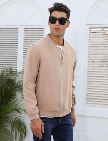 TURETRENDY للرجال من جلد الغزال بومبر اسكواش سترات من الجلد خفيفة الوزن سوفتشيل طيران بسحاب كامل معطف كاجوال in Kuwait