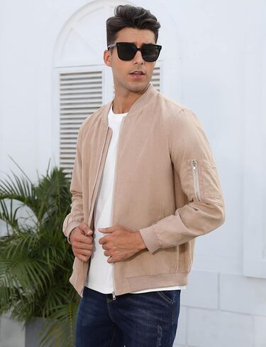 TURETRENDY للرجال من جلد الغزال بومبر اسكواش سترات من الجلد خفيفة الوزن سوفتشيل طيران بسحاب كامل معطف كاجوال in Kuwait