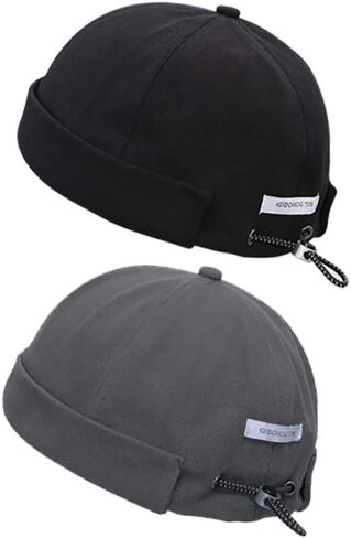 jerague Brimless Hats Adjustable Leather Buckle Street Casual Docker Beanie Skull Caps in Kuwait
