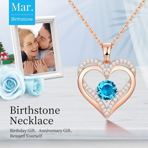 DFUNH 18K Rose Gold Necklaces for Women 925 Sterling Silver Necklace for Girls Birthstone Diamond Pendant Valentines Birthday Anniversary Mother's Day Jewelry Gifts for Her Mom Wife Girlfriends in Kuwait