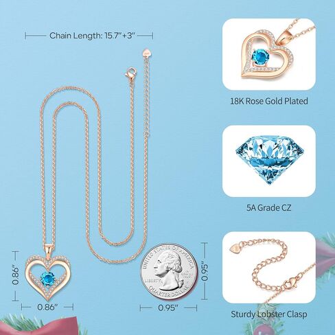 DFUNH 18K Rose Gold Necklaces for Women 925 Sterling Silver Necklace for Girls Birthstone Diamond Pendant Valentines Birthday Anniversary Mother's Day Jewelry Gifts for Her Mom Wife Girlfriends in Kuwait