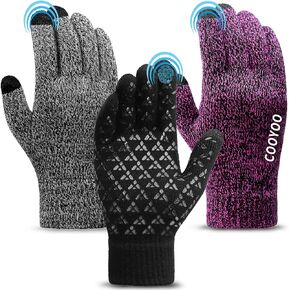 COOYOO Winter Gloves for Women and Men 1/2/3 Pairs,Touch Screen Gloves,Anti-Slip Silicone Gel- Thermal Soft Wool Lining