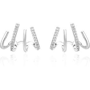 أقراط مخلب للنساء لامعة كريستال الزركون إبرة مسمار الأذن الأصفاد الأقراط تبدو وكأنها ثقب متعددة 4 في 1 هوب أقراط للفتيات in Kuwait