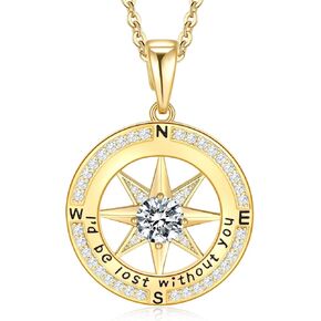 Meeshi Gold Compass Jewelry for Wife, Birthstone Necklace for Her, Anniversary Wedding Birthday Gifts for Women Girlfriend, Pendant Necklace for Mom Daughter on Christmas Valentines Day Mother's Day , I'd be Lost Without You