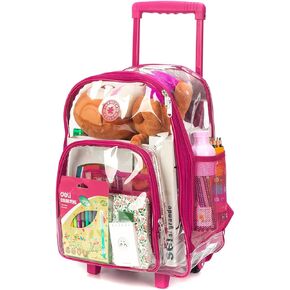 K-Cliffs Rolling Clear Backpack Heavy Duty Bookbag Quality See Through Workbag Travel Daypack Transparent School Book Bags w/Wheels in Saudi Arabia