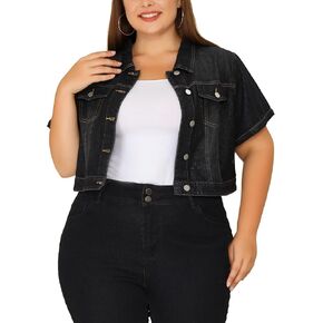 Agnes Orinda Plus Size Denim Jackets for Women 2023 Cropped Wash Short Sleeves Jean Jacket in Kuwait