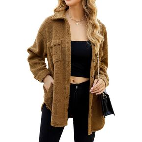 MISSKY Fleece Jacket Long Sleeve Button Casual Sherpa Jacket Coat Fall Teddy Bear Outwear with Pockets