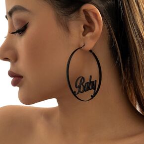 Boho Letters Hoop Earrings Big Hoop Metal Earrings Stud Dainty Baby Letters Drop Dangle Earrings Statement Body Jewelry for Women Girls (Gold) in Kuwait