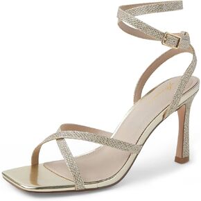 Arromic High Heels for Women Strappy Stilettos Heels Square Open toe Heeled Sandals Buckle Ankle Strap Heels Sexy Wedding Dress Heels Shoes