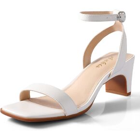 Ankis Square Toe Heels for Women - Nude Silver Black Clear Heels Open Toe Ankle Strap Block Chunky Low Heeled Sandal Comfortable Wedding Dress Heel Sandals Standard Size 2.25 Inches Heel Design
