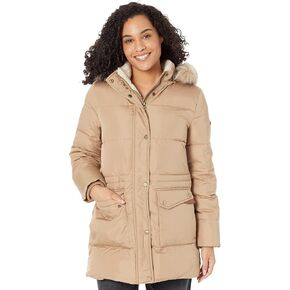 Lauren Ralph Lauren Down Coat with Chest Zip and Patch Pocket