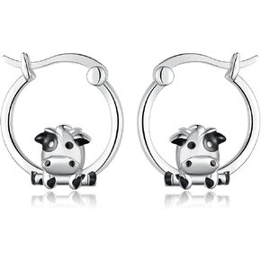 Cow/Fox/Koala/Giraffe Earrings for Girls 925 Sterling Silver Cute Animal Hoop Earring Animal Huggie Hoop Earrings Jewelry Gifts for Women Girls Animal Lovers in Saudi Arabia