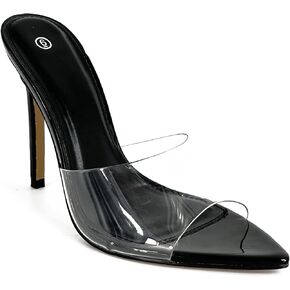 Shion ShaaYii Women Clear Pointed Toe Sandals Stiletto Heels Transparent Strap High Heels Slip on Mules for Women