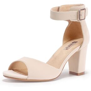 IDIFU Women's Candie-MI Peep Toe Low Block Heels Sandals Ankle Strap Comfy Chunky Wedding Dress Shoes