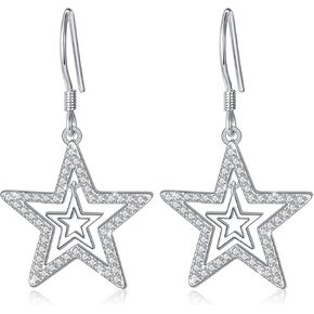 Alphm S925 Sterling Silver Double Stars Y2K Necklace & Earrings Pentagram Pendant Jewelry for Women