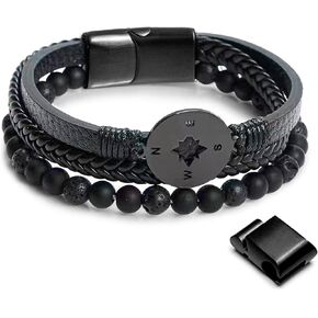 Mens Leather Bracelet,Tree Of Life Mens Tiger Eye Bracelet,Mens Beads Bracelet, Genuine Leather Bracelets Gifts for Men in Kuwait