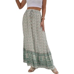 GEZOUR Women's Boho Maxi Skirt Vintage Floral Print Elastic High Waist Split A Line Long Skirts