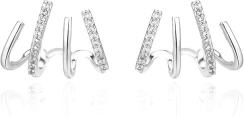 أقراط مخلب للنساء لامعة كريستال الزركون إبرة مسمار الأذن الأصفاد الأقراط تبدو وكأنها ثقب متعددة 4 في 1 هوب أقراط للفتيات in Kuwait