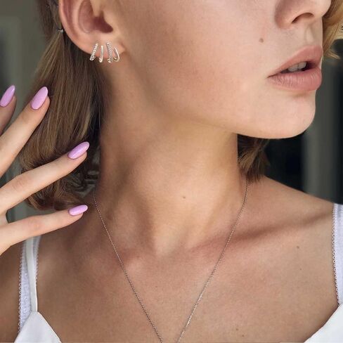 أقراط مخلب للنساء لامعة كريستال الزركون إبرة مسمار الأذن الأصفاد الأقراط تبدو وكأنها ثقب متعددة 4 في 1 هوب أقراط للفتيات in Kuwait