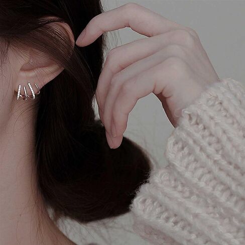 أقراط مخلب للنساء لامعة كريستال الزركون إبرة مسمار الأذن الأصفاد الأقراط تبدو وكأنها ثقب متعددة 4 في 1 هوب أقراط للفتيات in Kuwait