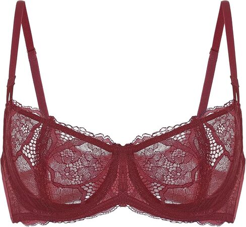 DOBREVA Women's Balconette Push Up Bra Sexy Lace Plus Size Unlined Sheer Underwire in Kuwait