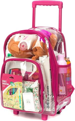 K-Cliffs Rolling Clear Backpack Heavy Duty Bookbag Quality See Through Workbag Travel Daypack Transparent School Book Bags w/Wheels in Saudi Arabia