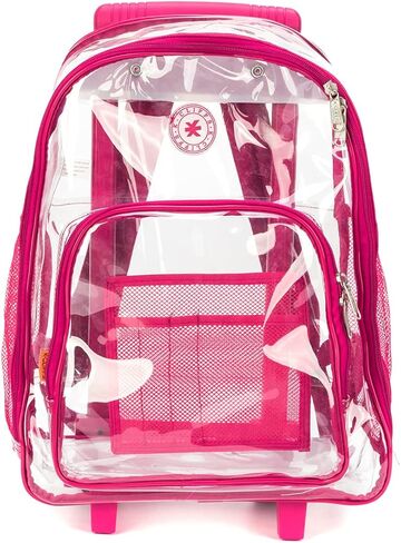 K-Cliffs Rolling Clear Backpack Heavy Duty Bookbag Quality See Through Workbag Travel Daypack Transparent School Book Bags w/Wheels in Saudi Arabia