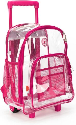 K-Cliffs Rolling Clear Backpack Heavy Duty Bookbag Quality See Through Workbag Travel Daypack Transparent School Book Bags w/Wheels in Saudi Arabia