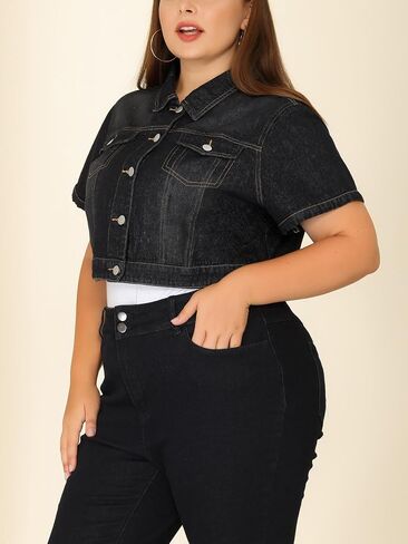 Agnes Orinda Plus Size Denim Jackets for Women 2023 Cropped Wash Short Sleeves Jean Jacket in Kuwait