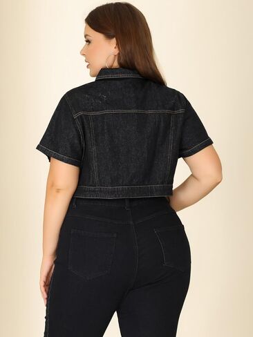 Agnes Orinda Plus Size Denim Jackets for Women 2023 Cropped Wash Short Sleeves Jean Jacket in Kuwait