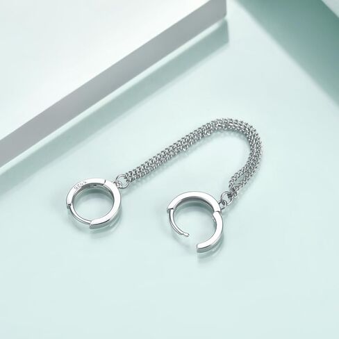 rnivida 925 الفضة الاسترليني أقراط مزدوجة هوب سلاسل مزدوجة، مطرز هوب أقراط مزدوجة ثقب الأقراط سلسلة واحدة للنساء في سن المراهقة الفتيات اثنين من الثقوب، استرخى أقراط الغضروف هدايا المجوهرات in Saudi Arabia
