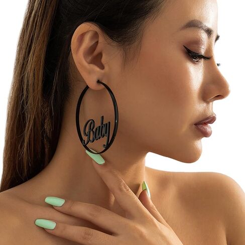 Boho Letters Hoop Earrings Big Hoop Metal Earrings Stud Dainty Baby Letters Drop Dangle Earrings Statement Body Jewelry for Women Girls (Gold) in Kuwait